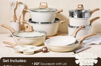 CAROTE 21Pcs Pots and Pans Set, Nonstick Cookware Sets, White Granite Induction $124.99 (34%Off)