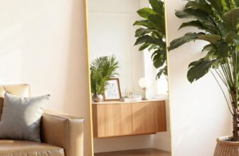 Amazon US, 38% OFF – Full-Length Body Mirror, Shatter-Proof Glass, Floor-Standing or Wall-Mount, Aluminum Frame, Bedroom Mirror – $29.99