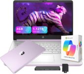 [Amazon] HP 14″ Laptop: 13th Gen Intel 4-Core, 4GB RAM, 1.12TB Storage (128GB UFS + 1TB Docking Station), AI Copilot, Lavender Purple – $288.99 (41% Off)