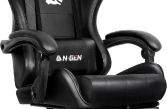 N-GEN GAMING Video Gaming Chair with Footrest Lumbar Support for Home Office High Back Recliner Height Adjustable Ergonomic Comfy Leather Computer Desk Chair (Black) – $89.78 [ 36% off ]
