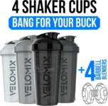 [Amazon US, 63% OFF] VELOMIX 4 Pack 28 oz Protein Shaker Bottles for Protein Mixes + 4x Wire Whisk – $9.99