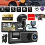 3-Lens Car Security Camera System for Front, Rear, and Interior – $30.99