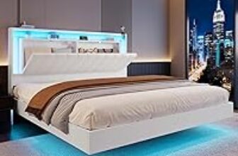 Belffin Queen Floating Bed Frame with LED Lights – $167.99