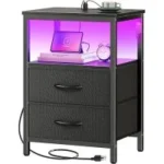 Huugar 2-Drawer Night Stand with Charger Station and LED Lights for $35.99