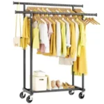 Hyseyy Single Rod Metal Rolling Clothes Rack for $21