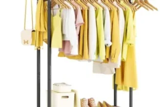 Hyseyy Single Rod Metal Rolling Clothes Rack for $21