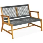 Tangkula 2-Person Acacia Wood Loveseat Chair for $68