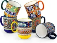 6-Pack of 14oz vancasso Bohemian Style Porcelain Coffee Mugs for $28