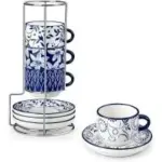 Vancasso Vintage Blue 2.5oz Espresso Cups Set of 4 for $14.99