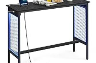 VASAGLE 47.2-Inch Bar Table with Power Outlets and LED Lights for $40.98