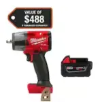 Milwaukee M18 FUEL GEN-2 18V 3/8″ Mid-Torque Impact Wrench Kit with 5.0 Ah Battery – $270.00