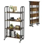 Giantex 52″ 4-Tier Foldable Rolling Cart with Lockable Wheels (Rustic Brown) – $40