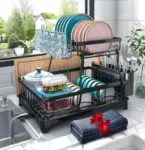 Godboat 2-Tier Dish Drying Rack w/ Auto-Drain & Mat – $17.49