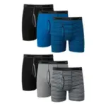 6-Pack Hanes Men’s Tagless Cotton Boxer Briefs (Striped Assorted) – $16