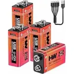 4-Pack 9V 1400mAh Rechargeable Lithium Batteries for $11.99