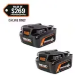 RIDGID 18V MAX Output 6.0 Ah Lithium-Ion Batteries 2-Pack for $111.00