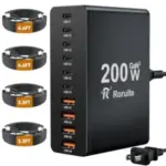 Roruite 10-Port 200W USB-C Charger Block with 4 Cables – $22