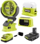 Ryobi ONE+ 18V Cordless 3-Tool Campers Kit with Area Light, Speaker, and Fan – $50.41 ($133.79 Value)