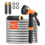VEVOR 50-Foot Metal Garden Hose with 10-Function Sprayer – $19