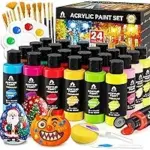 VigorFun 40-Piece Acrylic Paint Set with 24 Colors & 12 Brushes – $16.19
