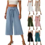 Vogffr Women’s Linen Capri Pants with Pockets & Ruffle Tie – Only $2.99 (Reg. $12.99)