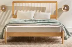 Walker Edison Mid-Century Modern Slatted Solid Wood Bed Frame (Queen, Natural) – $100 at Walmart