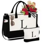 YOOLIFE Initial Canvas Tote and Makeup Bag Set for $11