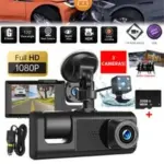 3-Lens Car Security Camera System for Front, Rear, and Interior – $30.99