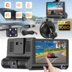 3-Lens Security Dash Cam for Front, Rear, and Interior – $33.99