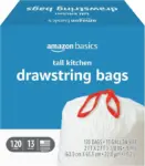 Amazon Basics 13-Gallon Kitchen Drawstring Trash Bags – 120 Count for $8 $8.00