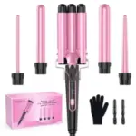 BESTOPE PRO 5-in-1 Women’s Curling Wand Set with 3 Barrel Hair Crimper for $18