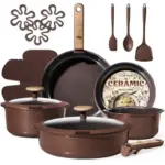 CAROTE 19-Piece Dark Chocolate Ceramic Nonstick Cookware Set for $39.99