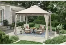 Hampton Bay Palantine 10.5 ft. x 10.5 ft. Tan Soft Top Gazebo for $128