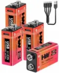4-Pack HW 9V 1400mAh USB-C Rechargeable Lithium Batteries for $13