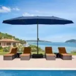 Olilawn 15ft Aluminum Crank Patio Umbrella with Base – Navy Blue for $79.99