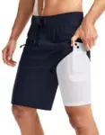 Pinkbomb Men’s 9″ Swim Trunks with Compression Liner for $13