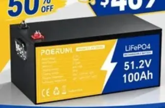 POERUNI 100Ah LiFePO4 Lithium Battery with Built-in BMS for Golf Carts and RVs – Now $499.39
