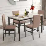 Sesslife Wood Dining Table Set with 4 Velvet Chairs for $129.99