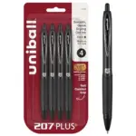 Uni-ball 207 Plus+ Retractable Gel Pens, Black, 4-Pack for $4.48