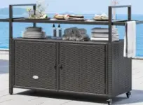 YITAHOME Large Outdoor Kitchen Wicker Island Rolling Cart for $130