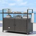 YITAHOME Large Outdoor Kitchen Wicker Island Rolling Cart for $129.99