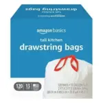 120-Count Amazon Basics 13-Gallon Tall Kitchen Drawstring Trash Bags for $10