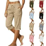 Cotton Capris Linen Pants with Pockets for $4.99
