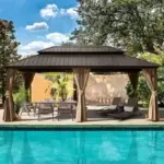 Domi Outdoor Living 12′ x 18′ Hardtop Gazebo with Netting & Curtains for $1469.98