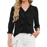 Funlingo Women’s 3/4 Length Sleeve Ruffle V Neck Blouse for $8.99