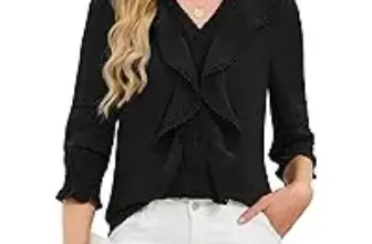 Funlingo Women’s 3/4 Length Sleeve Ruffle V Neck Blouse for $8.99