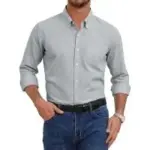 Gianzen Men’s Wrinkle Resistant Oxford Dress Shirt in Light Gray for $10.44