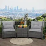Gymax 3-Piece Patio Rattan Sofa Set with Grey Cushions for $175