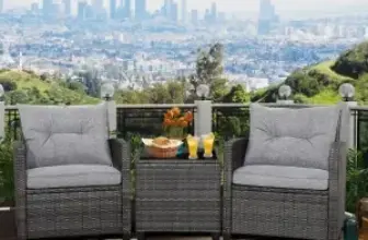 Gymax 3-Piece Patio Rattan Sofa Set with Grey Cushions for $175