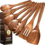 Kikcoin 7-Piece Teak Wooden Cooking Utensils Set for $13
